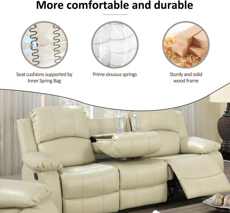 Living Room Furniture Set Leather Recliner Sofa Set Loveseat Chair Furniture Sofa Set for Living Room/Small Space/Rv/House/Office/Theater Seating (A-Beige Leather,Sofa(3Seater))
