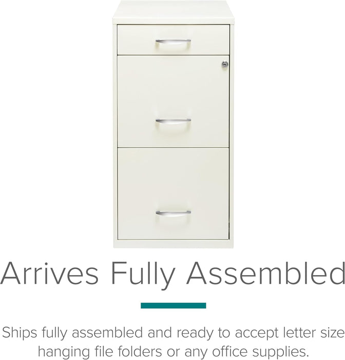 Hirsh  18" Deep 3-Drawer Contemporary Metal File Cabinet, Letter Size, Smooth Glides, for Small Office/Home Office, in Pearl White