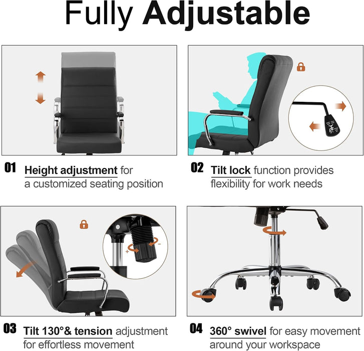 Office Desk Chair,Modern Leather Conference Room Chairs,High Back Ergonomic Home Ofiice Chair,Adjustable Height Swivel Executive Computer Chair with Armrest and Padded Seat,Black