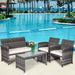 4 PCS Wicker Patio Conversation Set, Outdoor Rattan Sofas with Table Set, Patio Furniture Set with Soft Cushions & Tempered Glass Coffee Table for Poolside Balcony