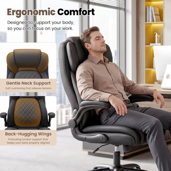 Ergonomic Office Chair, Big and Tall Leather Desk Chair with Lumbar Support