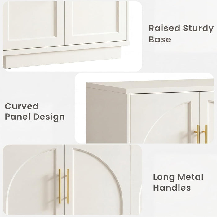 59" Arched Buffet Cabinet with Storage,Modern Wood Sideboard Credenza with Adjustable Shelves,4-Door Media Console Table for Living Room, Dining Room or Entryway, Cream Grey(Not White)