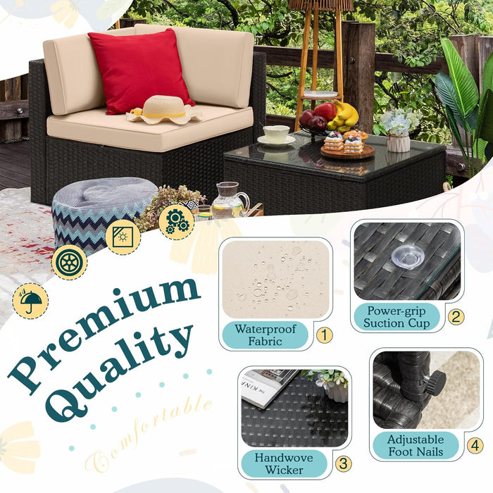 2 Piece Patio Furniture Set, All Weather PE Rattan Outdoor Sofa Set Single Sofa with Table for Garden Lawn Poolside (2 Piece, Beige)