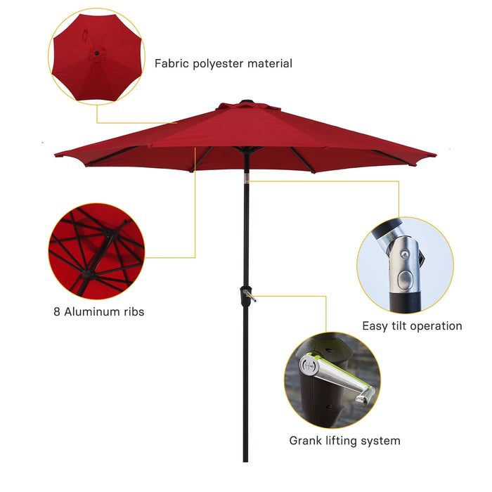 9Ft Enhanced Aluminum Umbrella W/ Tilt and Crank, Red