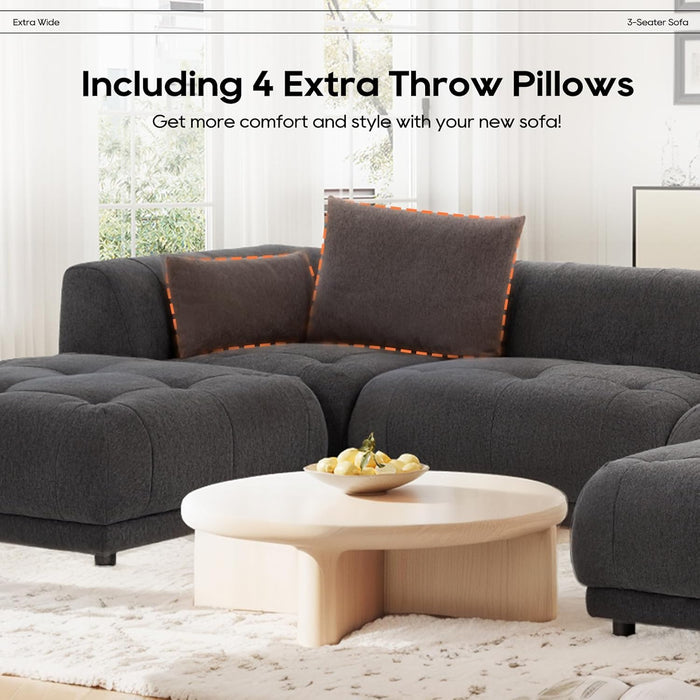 144" Cloud Sectional Couch with Ottoman,Modular Sectional Sofa with 3 Large Seat and 1 Ottoman for Living Room, Chenille, Gray