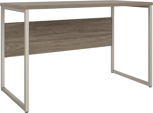 Table with Open Metal Leg Design and Privacy Panel | Hybrid Large Computer Desk for Home Office, 42W X 24D, Modern Hickory