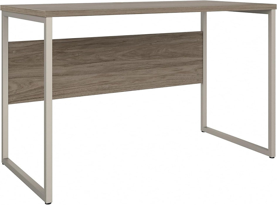Table with Open Metal Leg Design and Privacy Panel | Hybrid Large Computer Desk for Home Office, 42W X 24D, Modern Hickory