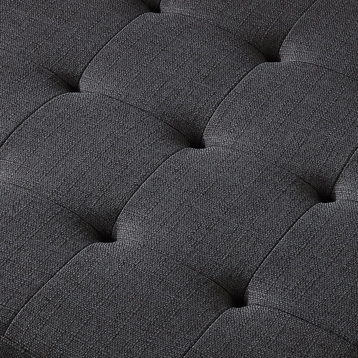 Large Square Upholstered Tufted Linen Ottoman Coffee Table, Large Footrest Ottoman with Solid Wood Shelf- Charcoal