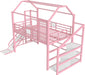 House Loft Bed Full Size, Full Size Loft Bed with Storage Stairs and Open Wardrobe, Heavy Duty Loft Beds with Slide for Girls, Boys, Noise-Free Design Pink