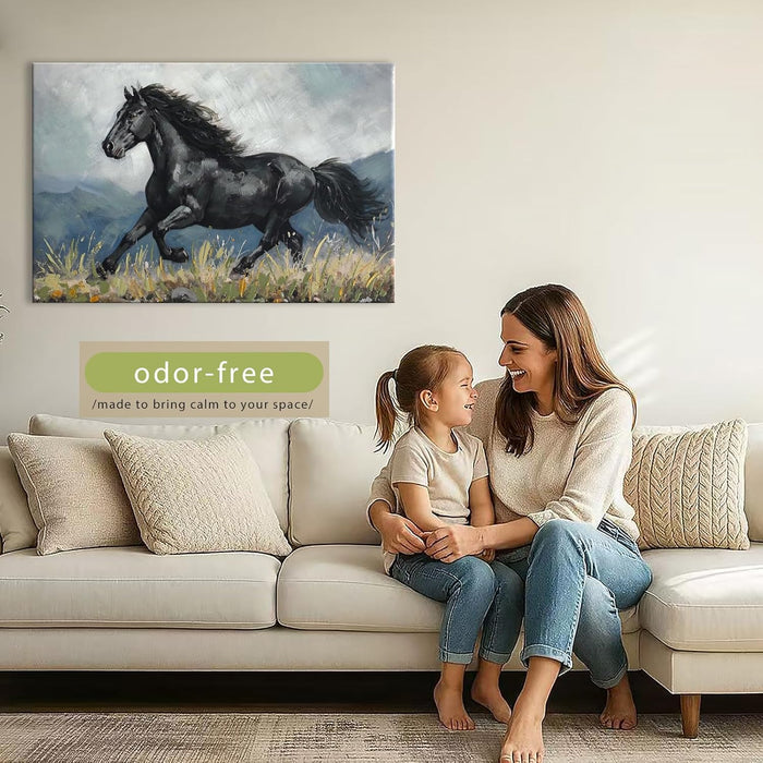 Dynamic Horse Canvas Wall Art,Galloping Horses with Hand-Painted Detail Highlights Modern Painting for Living Room,Ready to Hang
