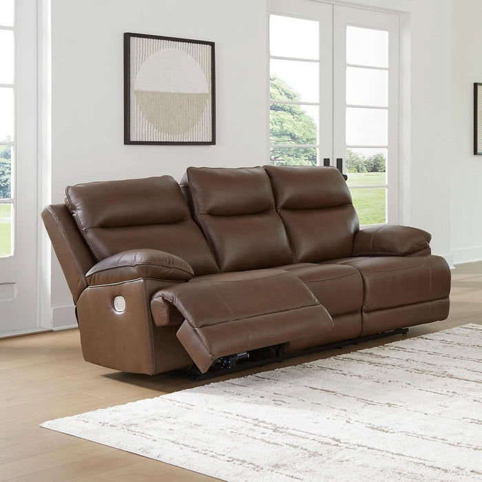 Vonryan Modern Leather Match Power Reclining Sofa with USB Ports, Dark Brown