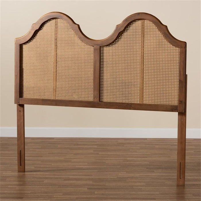 Modern Rattan Queen Size Arched Headboard in Walnut