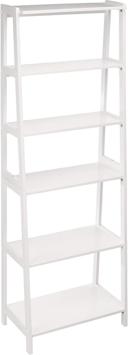5-Tier Sturdy Rubberwood Ladder Bookshelf, Freestanding Storage Organizer Bookcase, Display Shelf for Small Space, White, 25.98" W X 74.48" H X 15.03" D