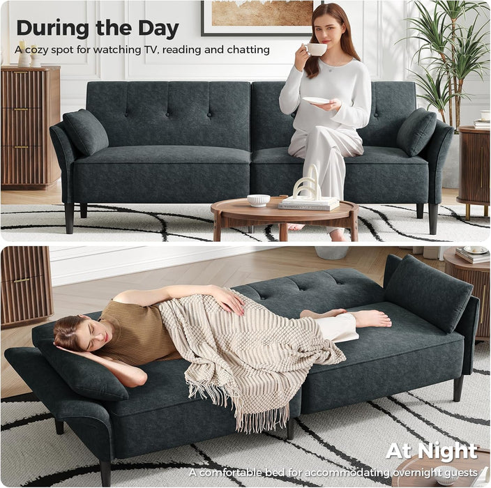 89 Inch DarkGray Velvet Fabric Convertible SofaBed