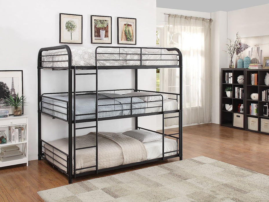 Cairo Metal Frame Full Triple Bunk Bed in Sandy Black