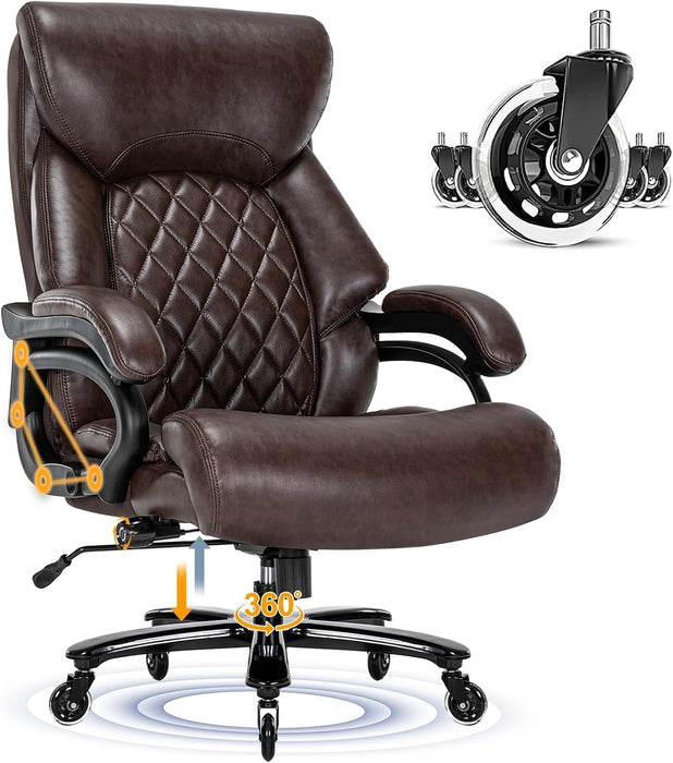 Big and Tall Office Chair for Heavy People, 500LBS High Back Extra Wide Heavy Duty Executive Office Chair Comfortable for Home Office, Large Computer Desk Chair with Adjustable Lumbar Support Brown