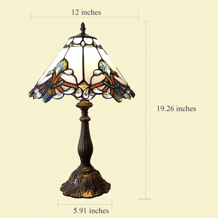 Tiffany Lamp White Baroque Style Stained Glass Lamp 12X12X19 Inch Vintage Bedroom Table Lamp 3-Way Tiffany Style Reading Desk Light for Home Living Room Office Include Light Bulb