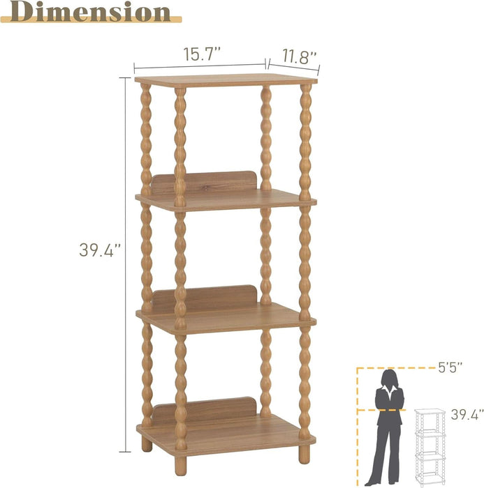 FourTier Bookcase SpindleLeg Open Shelves Caramel Tan