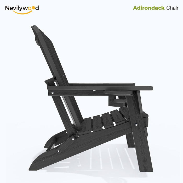 Adirondack Chair, HDPE Folding Outdoor Chair, Black