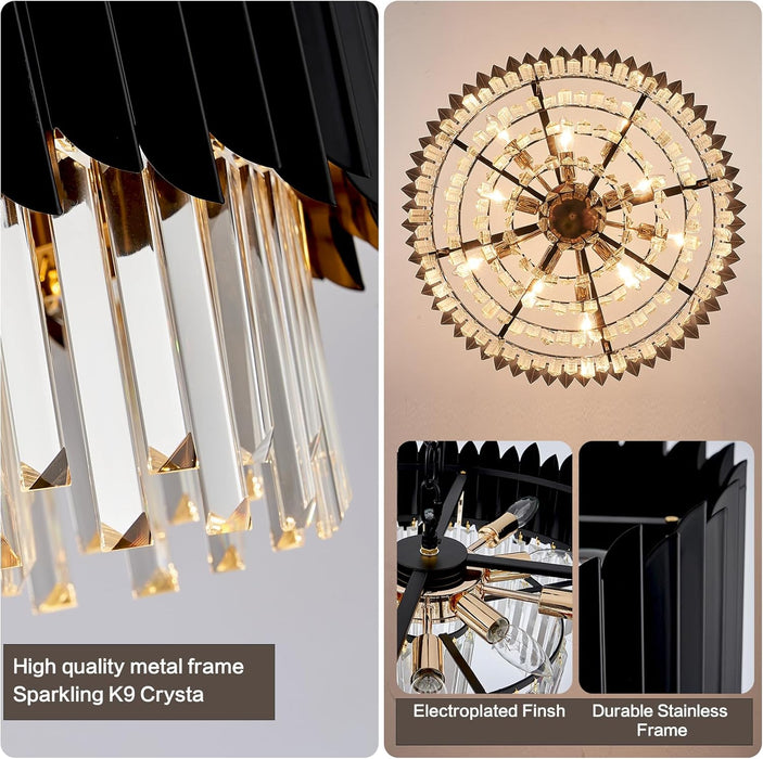Luxurious Black 24 Inch Crystal Chandelier Dimmable