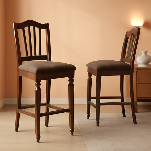 CHS-MAH-C Chelsea Counter Height Stools - Linen Fabric Upholstered Wood Dining Chairs, Set of 2, Mahogany