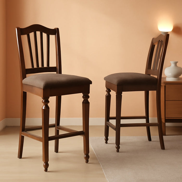 CHS-MAH-C Chelsea Counter Height Stools - Linen Fabric Upholstered Wood Dining Chairs, Set of 2, Mahogany
