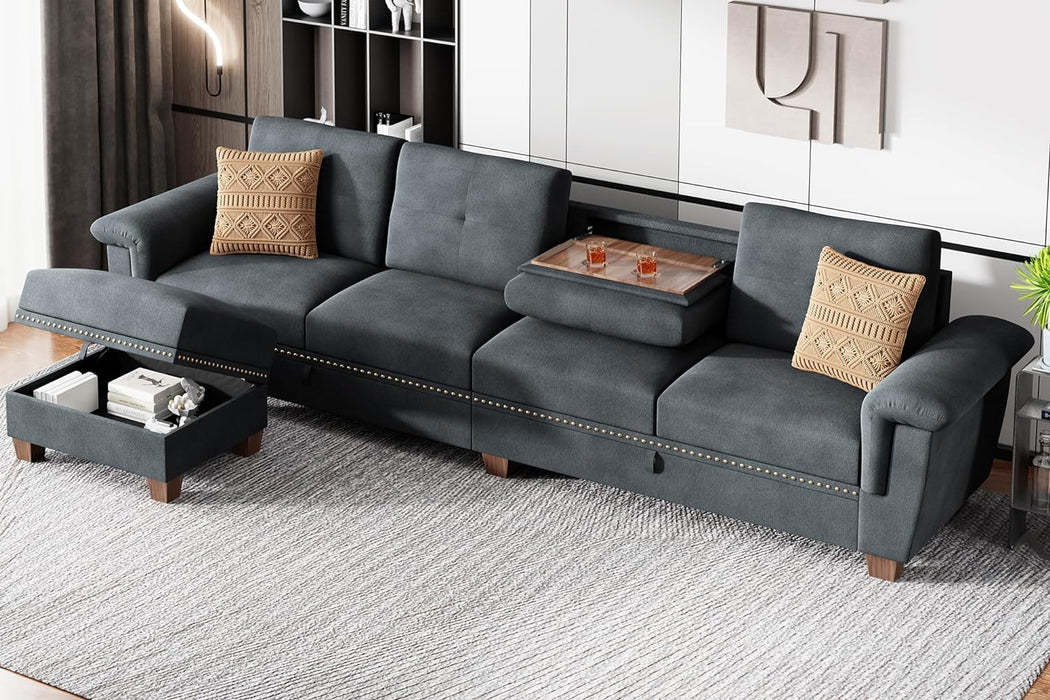 Dark Gray L-Shaped Sectional Couch with Storage