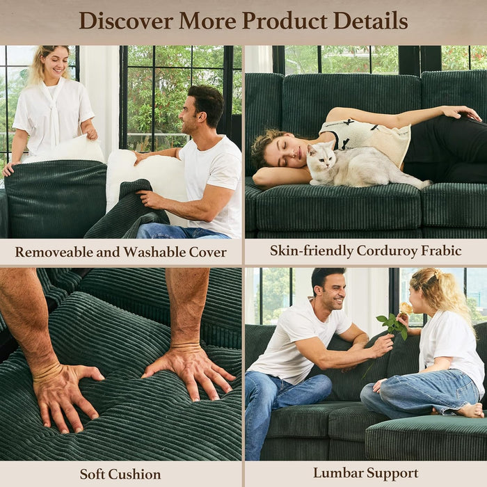 Green Modular Sectional Sofa Featuring Deep Storage