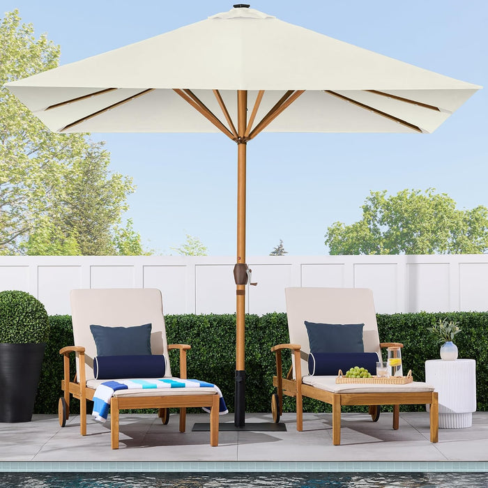 9Ft Deep Square Solar Powered LED Lighted Patio Umbrella W/Woodgrain Pattern, Uv-Resistant Fabric, Hand Crank - Ivory