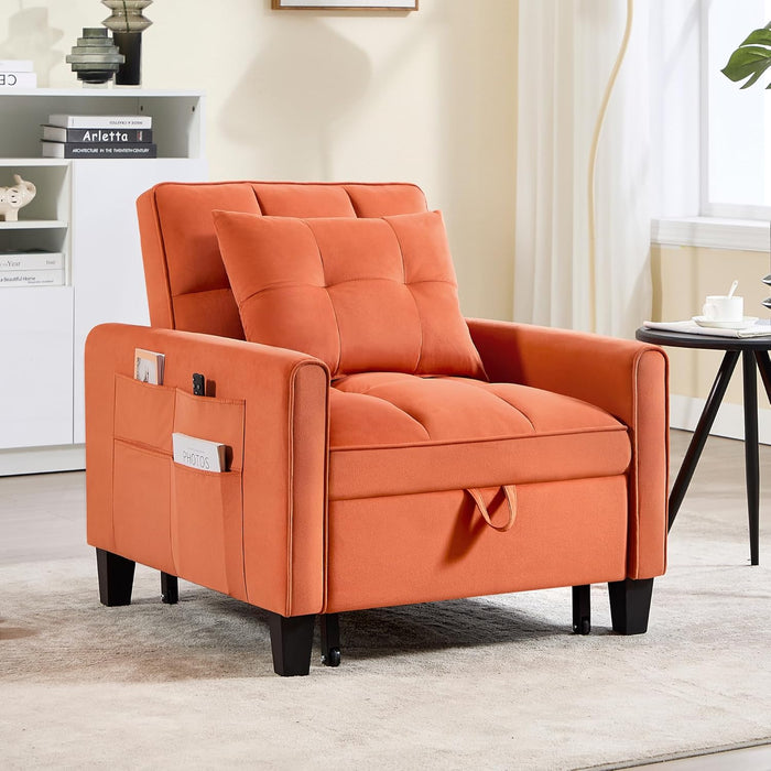Three In One Velvet Orange Convertible SleeperChair