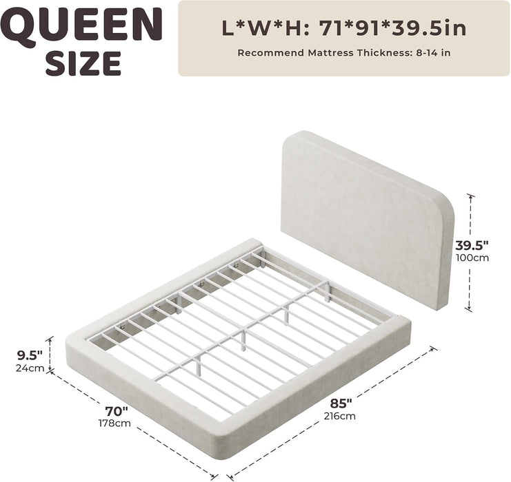 Airframe Queen Upholstered Bed Frame with Rounded-Corner Headboard