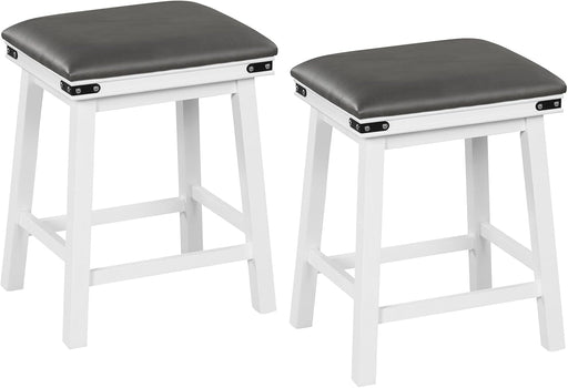 24" Counter Height Bar Stools Set of 2, Faux PU Leather Farmhouse Wood Barstools with Padded Seat, Solid Wood Frame, Max Load 330 Lbs, Saddle Stools for Kitchen Island Pub, White