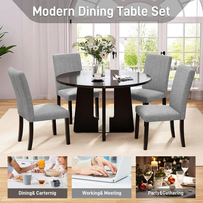 5-Piece round Dining Table Set, Modern 4 Upholstered Chairs for Living,Kitchen Room, 43 Inch, Grey+Black