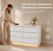 White 6 Drawer Dresser with Led Light and Charging Station for Bedroom