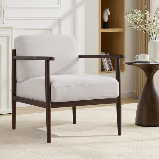 Beige Upholstered Mid Century Accent Armchair 27.1in