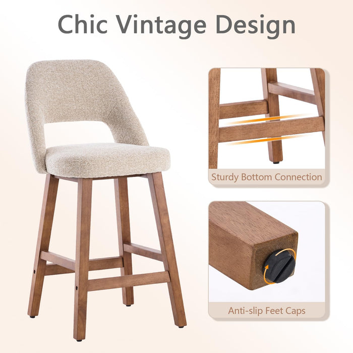 Counter Height Bar Stools, 26 Inch Bar Stools Set of 4 with Back, Upholstered Barstools with Footrest, Wood Legs, Fabric in Oatmeal