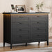 Black Dresser for Bedroom, 8 Drawer Dresser with LED Lights and Power Outlet, Closet Dressers Chests of Drawers, Double Wooden Dressers for Entryway, Hallway