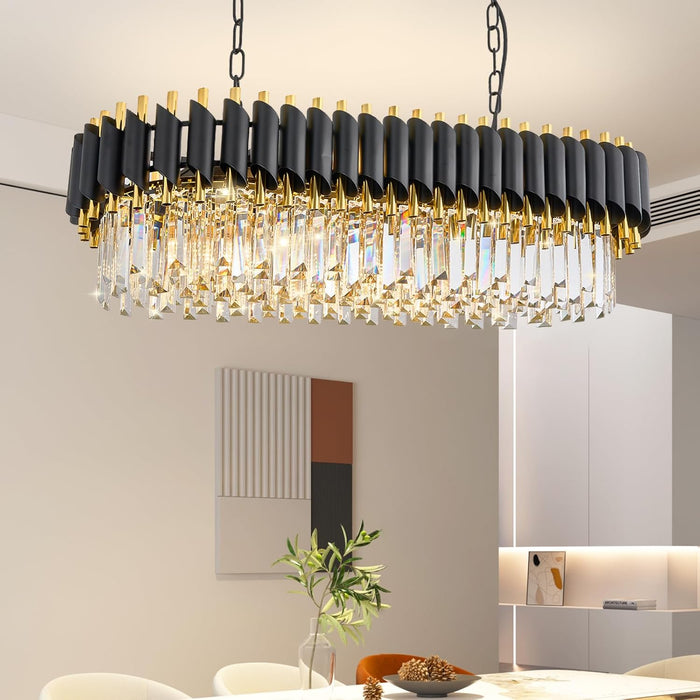 Elegant Black Gold Crystal Chandelier ThirtyThreeInch