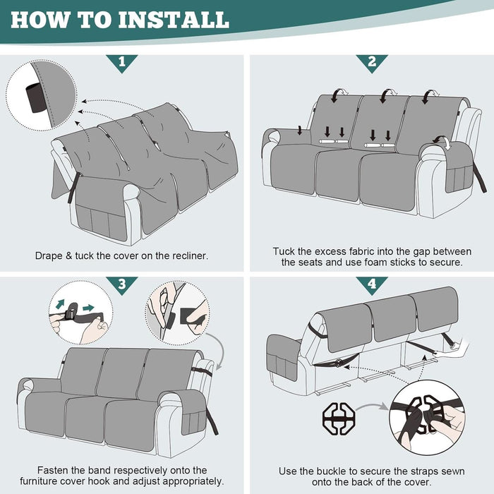 Waterproof Recliner Sofa Cover 1-Piece Couch Covers for Reclining Couches Reclining Sofa Cover Washable Furniture Protector with Elastic Straps Pocket for Kids, Pets (Chocolate, 3 Seater)
