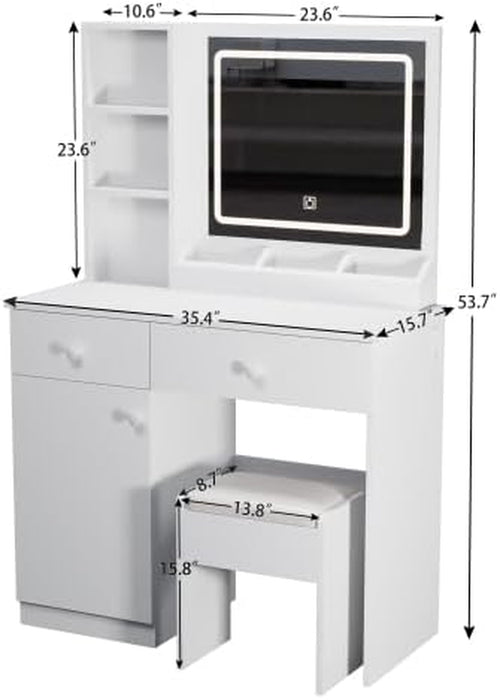 White Vanity TwentyThreePointSixInch DressingTable With Illuminated Mirror