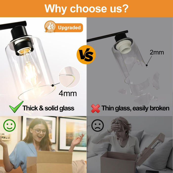 Black Chandeliers, 6 Light Dining Room Light Fixtures over Table, Farmhouse Chandeliers for Dining Room with Clear Glass Shade for Kitchen Island Living Room Bedroom Bathroom, Height Adjustable