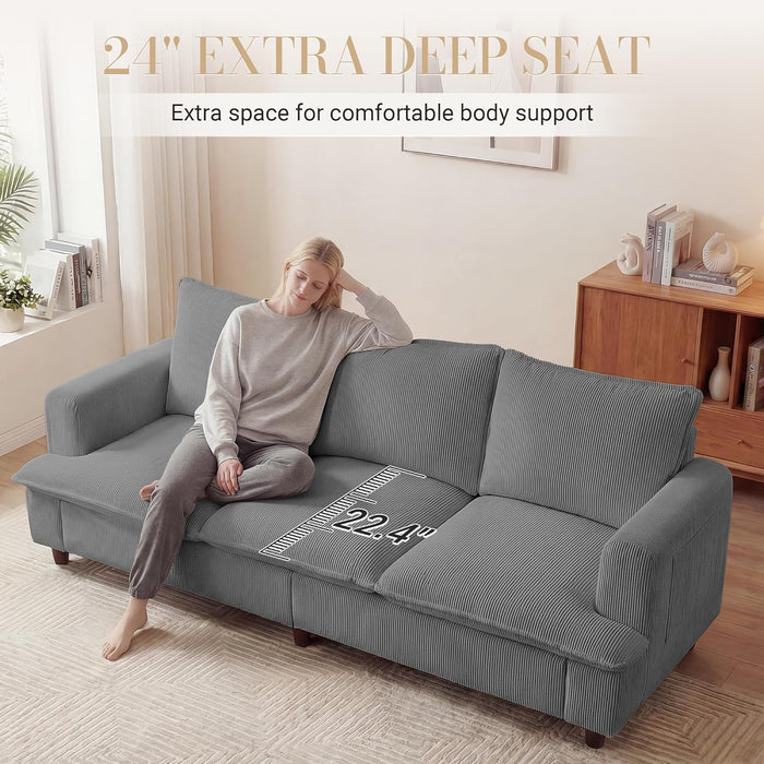 83 Inches CorduroyFabricUpholstery 3 Seater DeepSeat Sofa