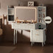 Wood Vanity with Clear Glass Top, 48" Makeup Vanity Desk with Large Mirror and Lights, Fluted Wooden Vanity Wall-Mounted Jewelry Storage for Bedroom,White Oak