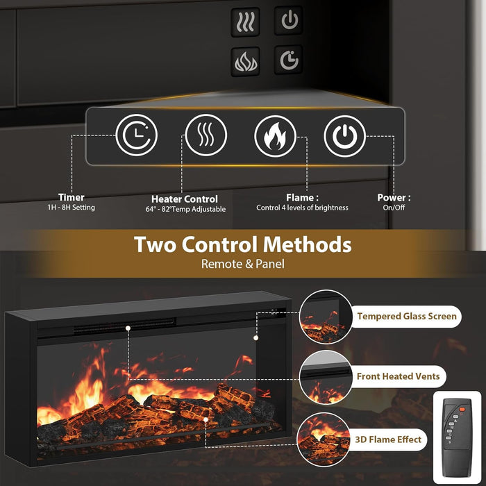 Fluted Fireplace TV Stand up to 80" Tvs, Modern Entertainment Center with 30" Electric Fireplace, Luxury Media Console with Adjustable Shelves for Living Room, White