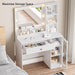 Small Vanity Desk with Mirror and Lights, Makeup Vanity Desk with Adjustable Brightness 3 Light Modes, RGB Storage Cabinet, Power Outlet, Drawer, Shelves, Vanity Table for Women Girls Bedroom