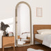 Full Length Mirror 56"X20" Arch Floor Mirror with Stand Arched Full Body Mirror Standing Hanging or Leaning against Wall for Bedroom Flannel Wrapped Wooden Frame Milk Tea