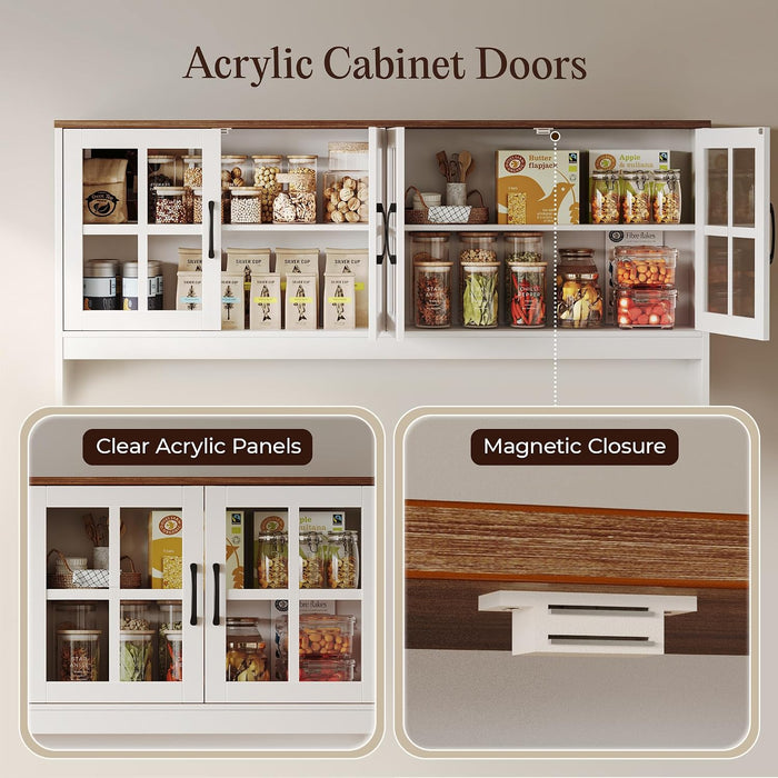 White 71 Inch Pantry Cabinet With IntegratedCharging