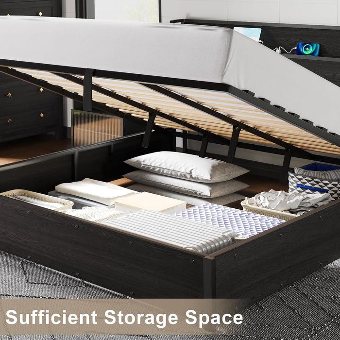 King Size Lift up Storage Bed Frame with Charging Station