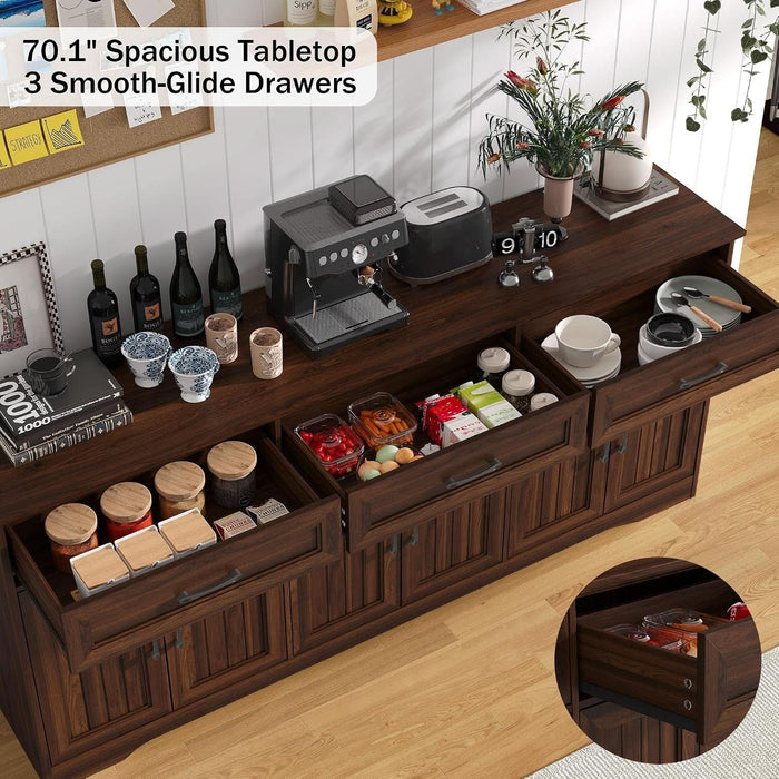 70" Buffet Cabinet with Storage, Large Modern Farmhouse Sideboard