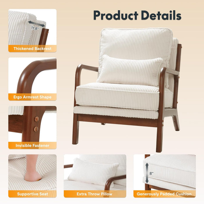 Cream Corduroy Upholstered Mid Century Accent Chairs